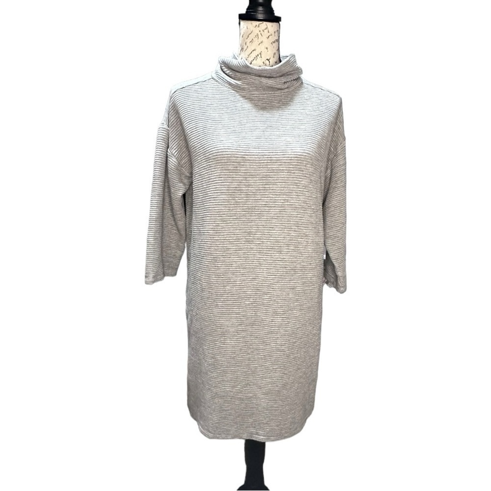 LOFT Ribbed Turtleneck Grey Sweatshirt Dress Size Medium
